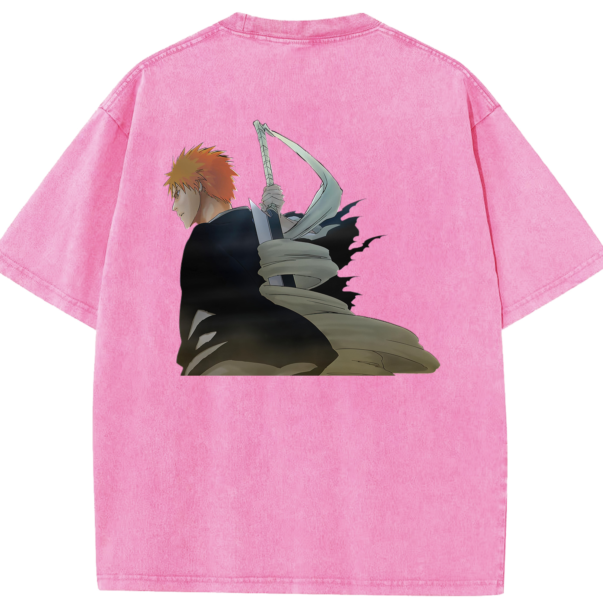 （画像用） ブリーチ 黒崎一護（くろさき いちご）BLEACH Kurosaki Ichigo 綿100% ヴィンテージ風 半袖Tシャツ（背面プリント）
